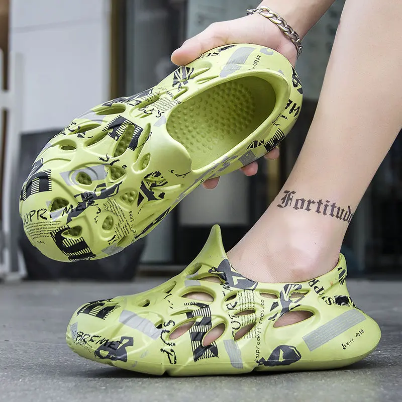 Обувь с дырками, мужские летние 2023 года, полые дышащие повседневные сандалии, уличная одежда, нескользящие тапочки Baotou, сандалии для вождения Изображение 1