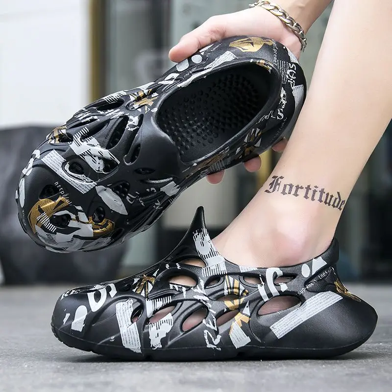 Обувь с дырками, мужские летние 2023 года, полые дышащие повседневные сандалии, уличная одежда, нескользящие тапочки Baotou, сандалии для вождения Изображение 2