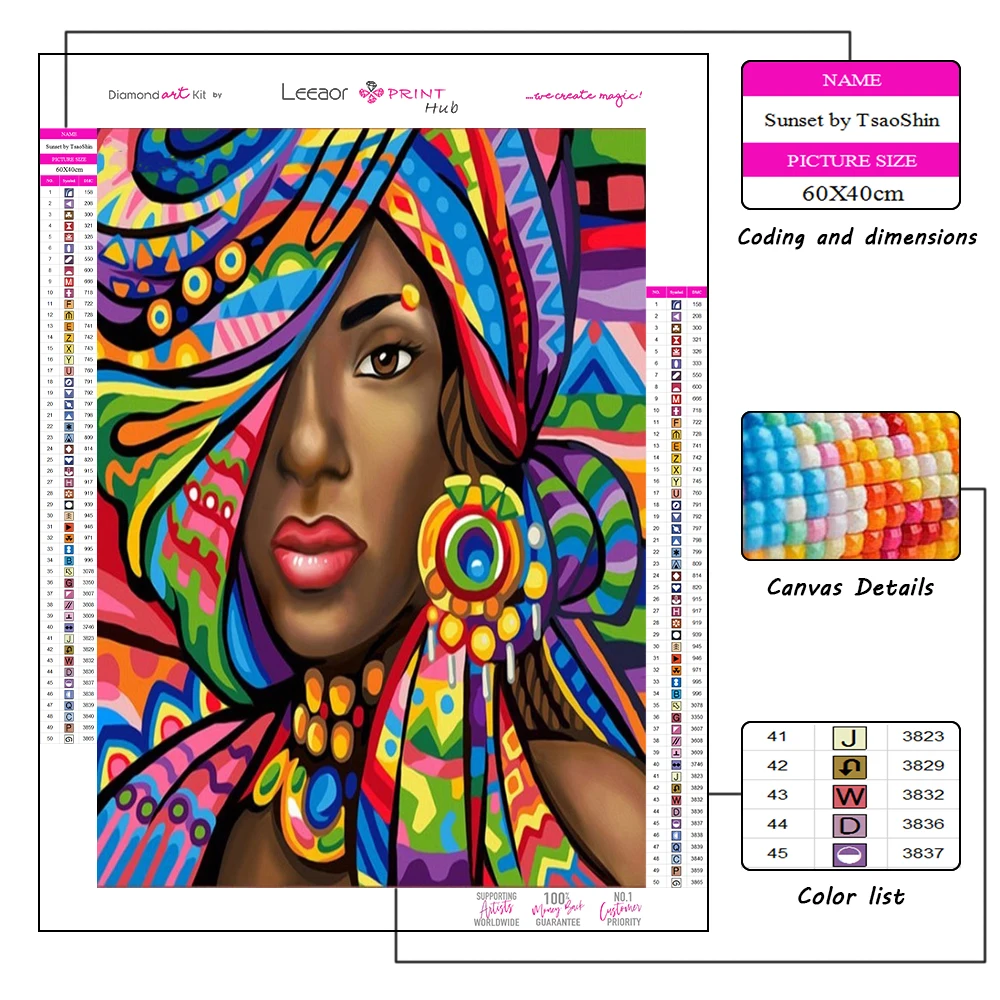 5D DIY Алмазная Живопись Портрет Лица Женщины Африканского Племени, Красочный Головной Платок, Мозаичная Вышивка, Украшение стен гостиной, Подарок Изображение 1