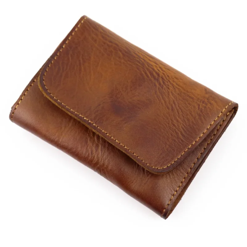 Кожа верхнего слоя, бумажник ручной росписи растительного дубления, старая сумка для карточек, креативный многофункциональный кошелек zero wallet Изображение 4