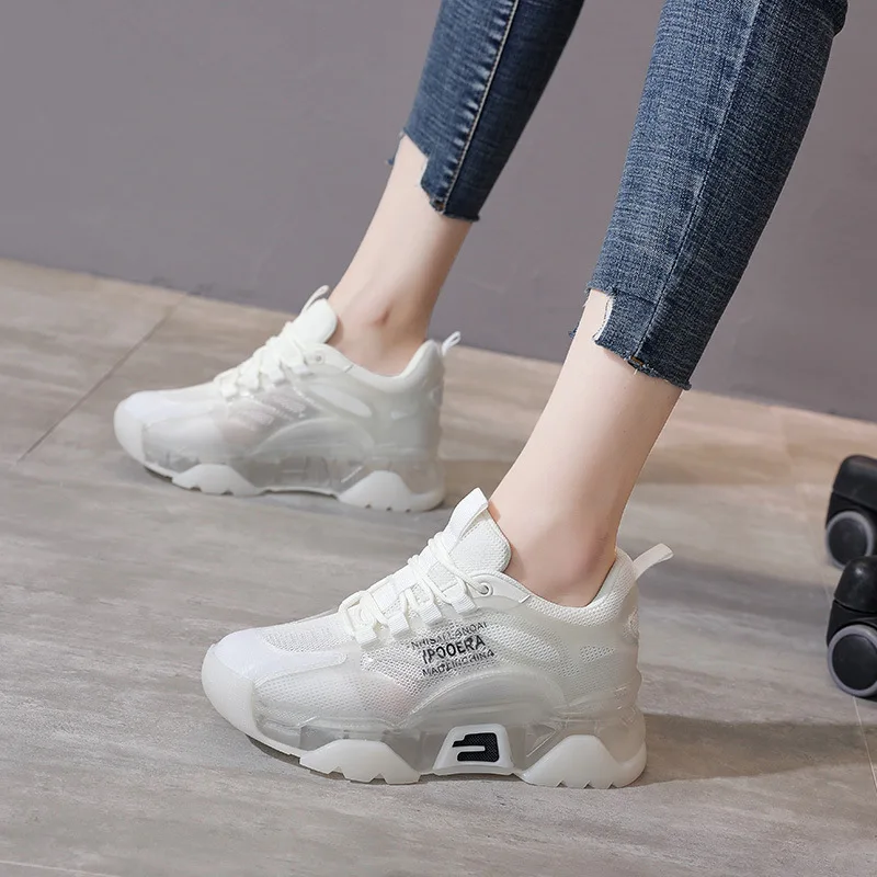 2023 Женская обувь Корейские черные массивные кроссовки с толстой подошвой, женские слипоны на платформе, Дышащая Летняя Женская вулканизированная обувь Изображение 2