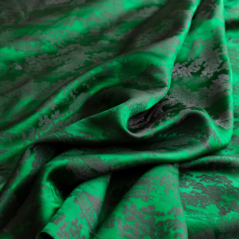 Жаккардовая ткань Изумрудного цвета, Весна-лето, Дизайнерская ткань оптом для шитья своими руками, на метр, Шелк, вискоза Изображение 1