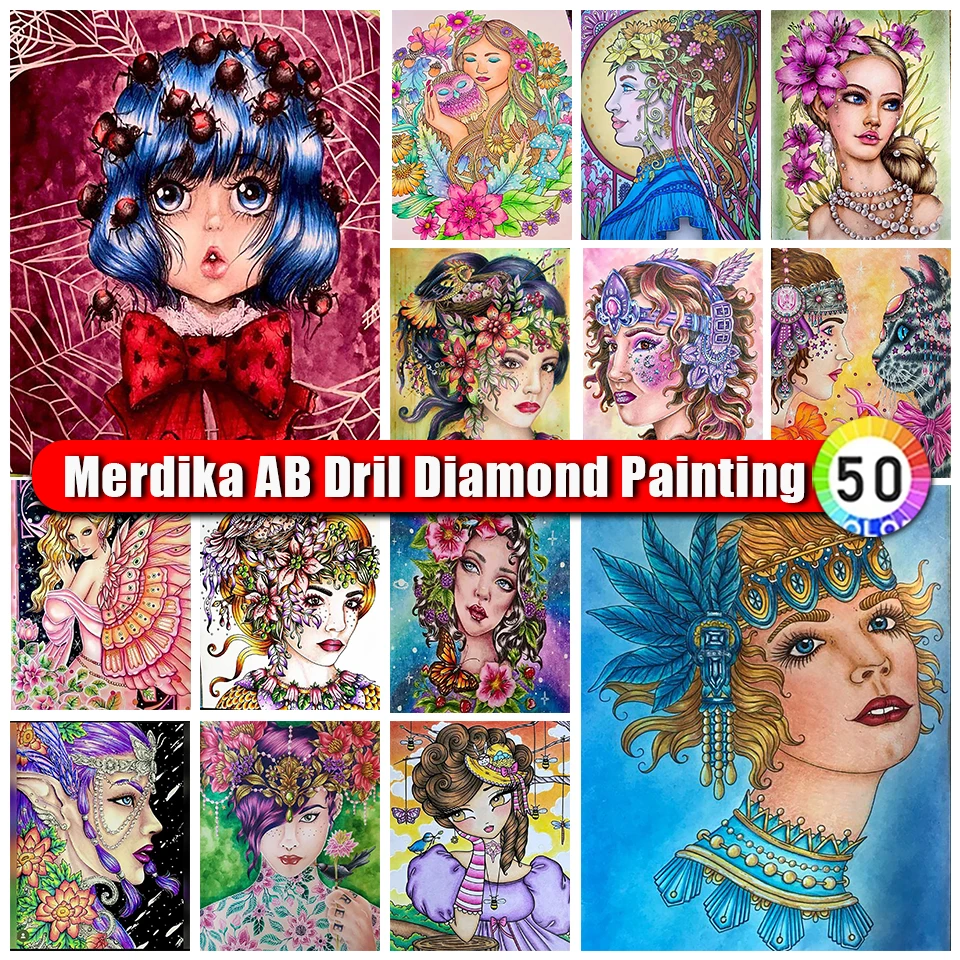 Сумка на молнии Merdika 5D AB Diamond Painting Girl Full Square Round Mosaic Art Картины из горного хрусталя Набор для мультяшной алмазной вышивки Изображение 0