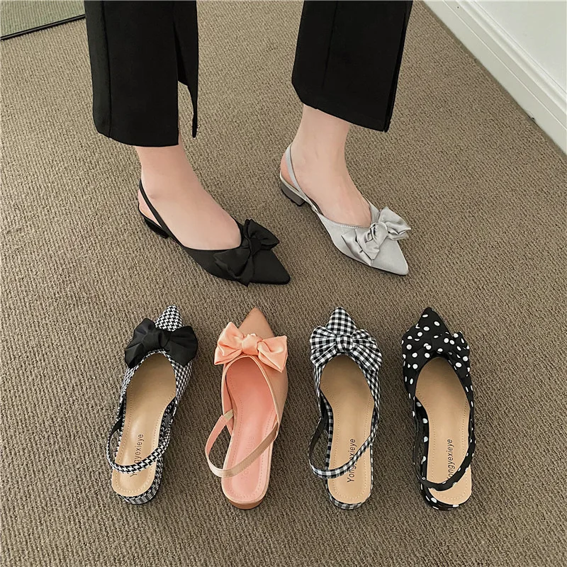Модная женская обувь с бантом в горошек, сандалии на шпильке с острым носком, Роскошные Сандалии, Женские дизайнерские Элегантные вечерние сандалии 2023 года. Изображение 3