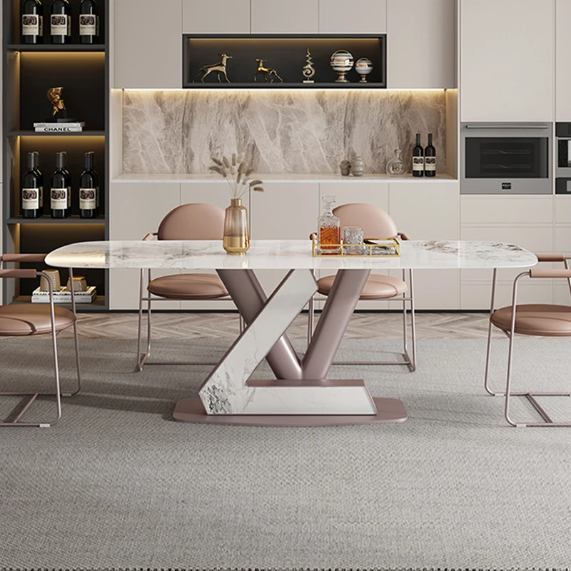 Легкий роскошный обеденный стол из каменной доски, гостиная, прямоугольный высококачественный дизайн, итальянский минималистичный обеденный стол и стул Изображение 0