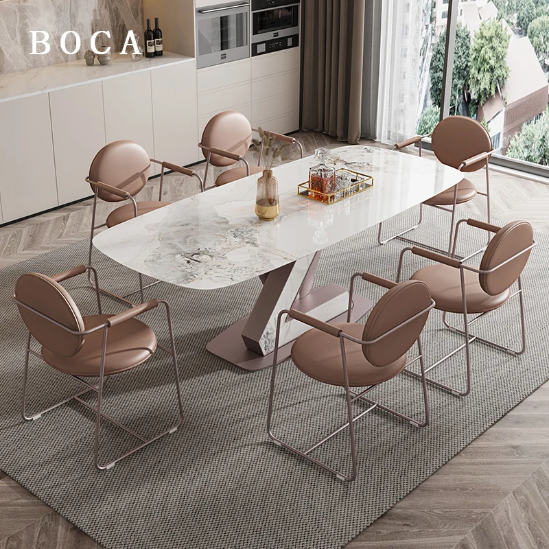 Легкий роскошный обеденный стол из каменной доски, гостиная, прямоугольный высококачественный дизайн, итальянский минималистичный обеденный стол и стул Изображение 2