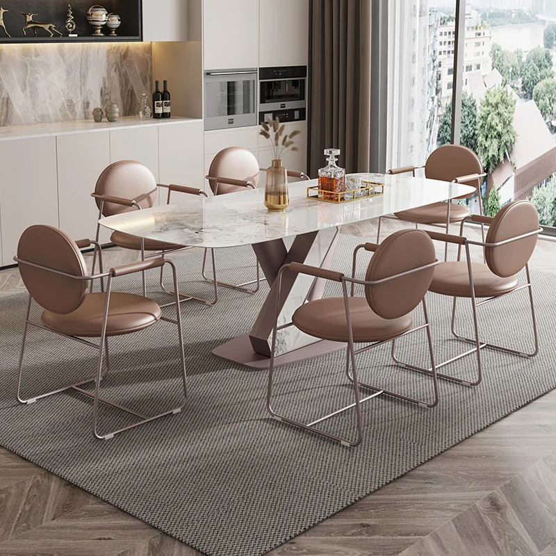 Легкий роскошный обеденный стол из каменной доски, гостиная, прямоугольный высококачественный дизайн, итальянский минималистичный обеденный стол и стул Изображение 3