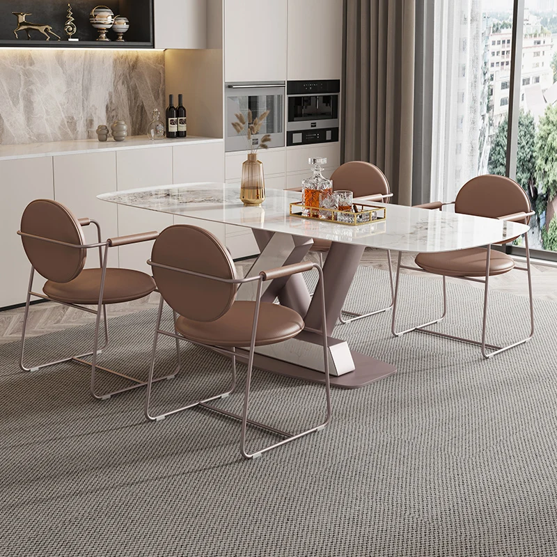 Легкий роскошный обеденный стол из каменной доски, гостиная, прямоугольный высококачественный дизайн, итальянский минималистичный обеденный стол и стул Изображение 4