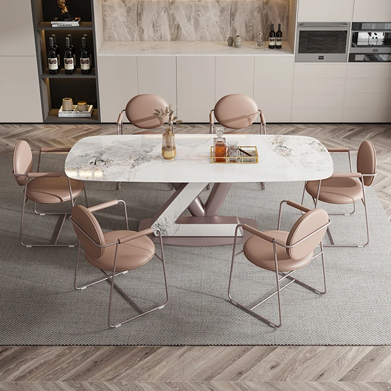 Легкий роскошный обеденный стол из каменной доски, гостиная, прямоугольный высококачественный дизайн, итальянский минималистичный обеденный стол и стул Изображение 5