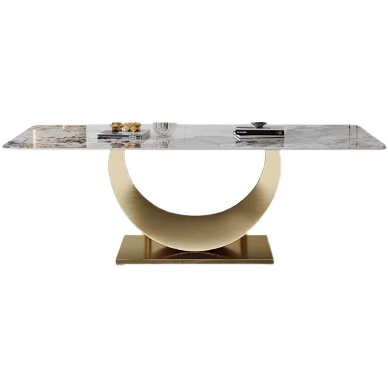 Сочетание итальянского минимализма, импортной каменной плиты, обеденного стола и обеденного стула в форме нержавеющей стали, простой современный прямоугольник Изображение 4