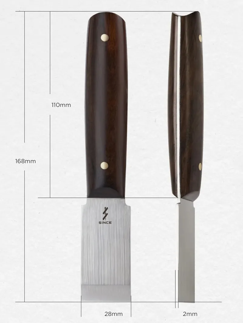 Нож для резки кожи Острый резак для кожевенного ремесла Инструмент для зачистки кожи 440C Стальное лезвие Ручка из орехового дерева Изображение 5