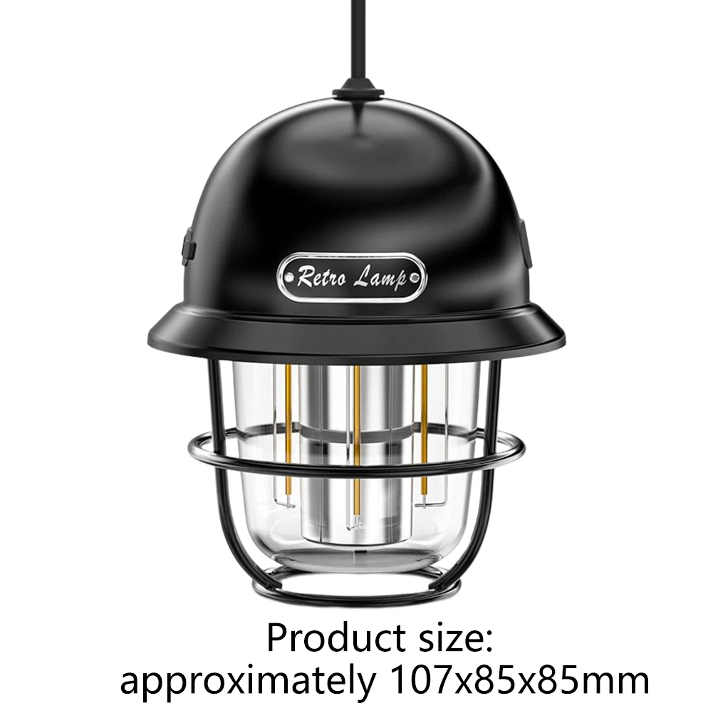Светодиодный теплый свет 200ЛМ Винтажный портативный походный фонарь Type-C USB, перезаряжаемый ежедневно, водонепроницаемый для пеших прогулок, рыбалки в чрезвычайных ситуациях Изображение 5