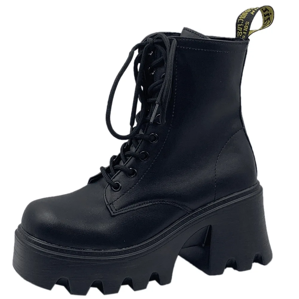 Короткие женские ботинки на высоком каблуке, модная обувь на шнуровке в стиле панк, новинка 2023 года, осенне-зимние женские ботильоны на щиколотке Изображение 5