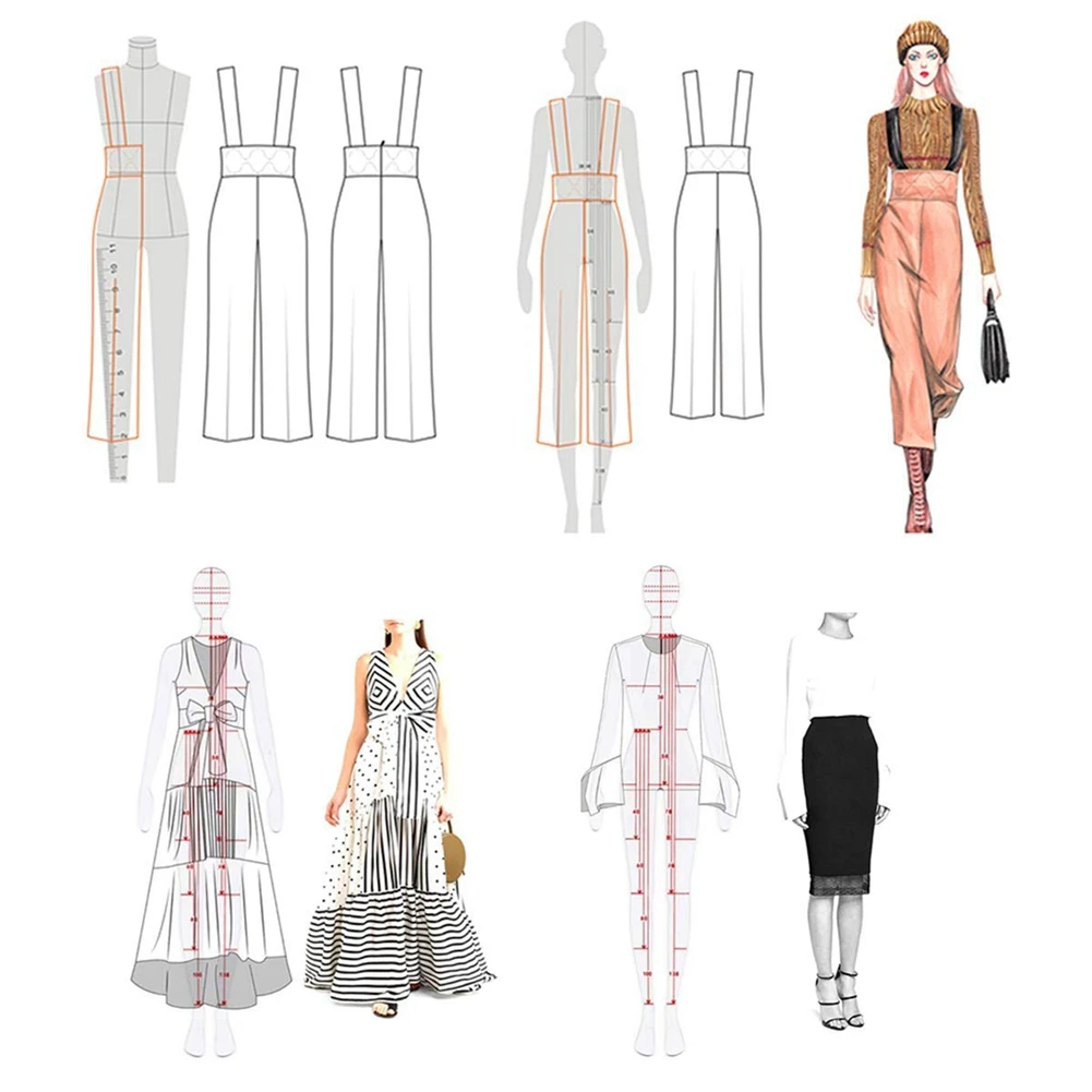 Линейки для иллюстрации моды, шаблоны для рисования, линейка для шитья, гуманоидные узоры, дизайн одежды, тип измерения A Изображение 1