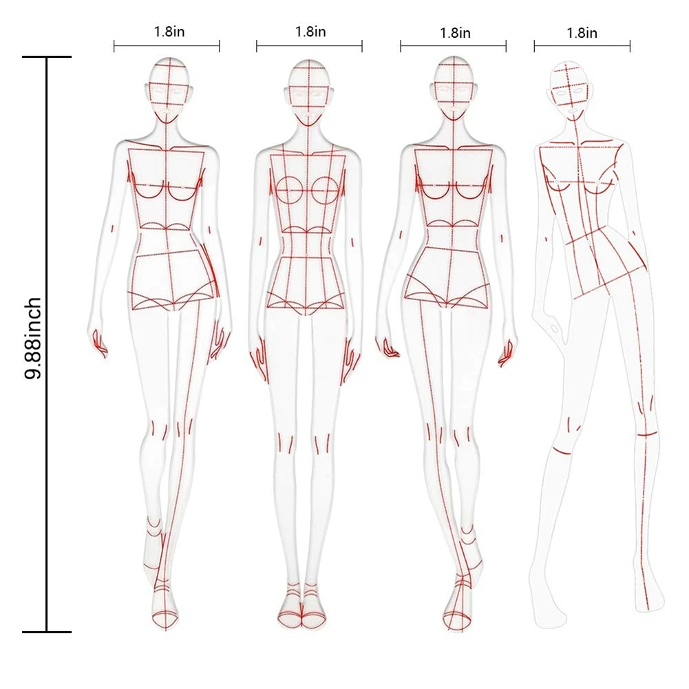 Линейки для иллюстрации моды, шаблоны для рисования, линейка для шитья, гуманоидные узоры, дизайн одежды, тип измерения A Изображение 3