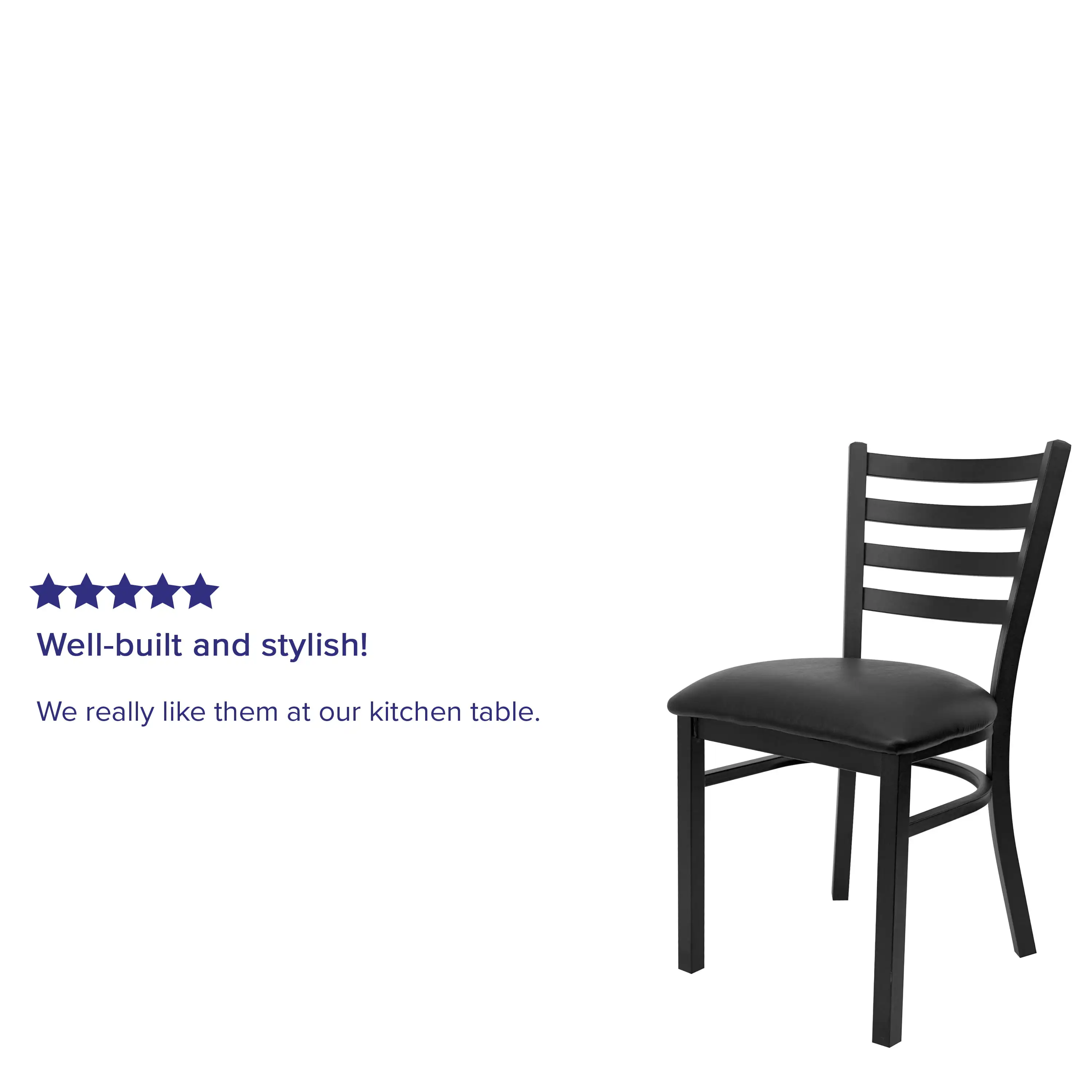 Мебель Flash серии HERCULES Металлическое ресторанное кресло с черной лестничной спинкой - черное виниловое сиденье Изображение 3