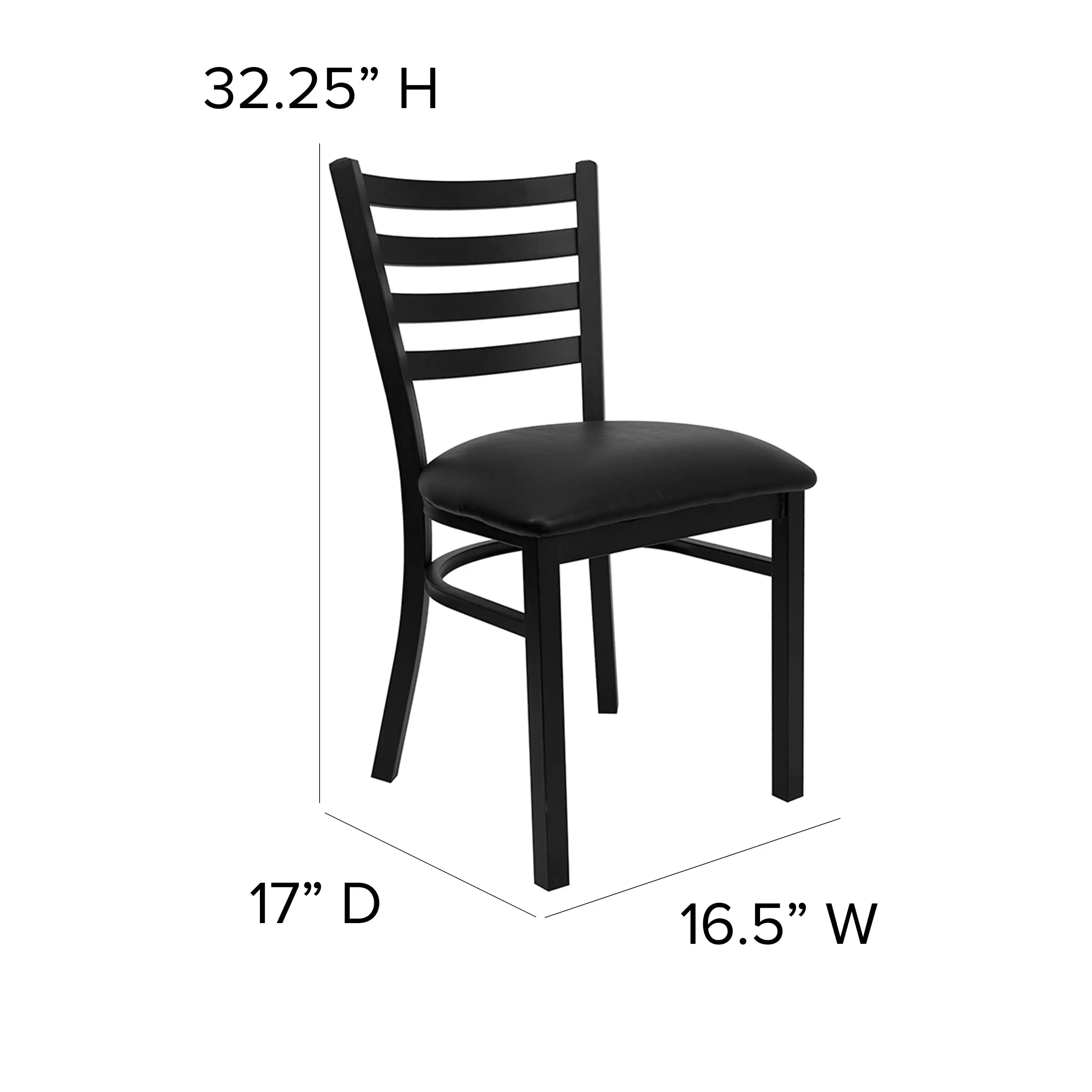 Мебель Flash серии HERCULES Металлическое ресторанное кресло с черной лестничной спинкой - черное виниловое сиденье Изображение 5