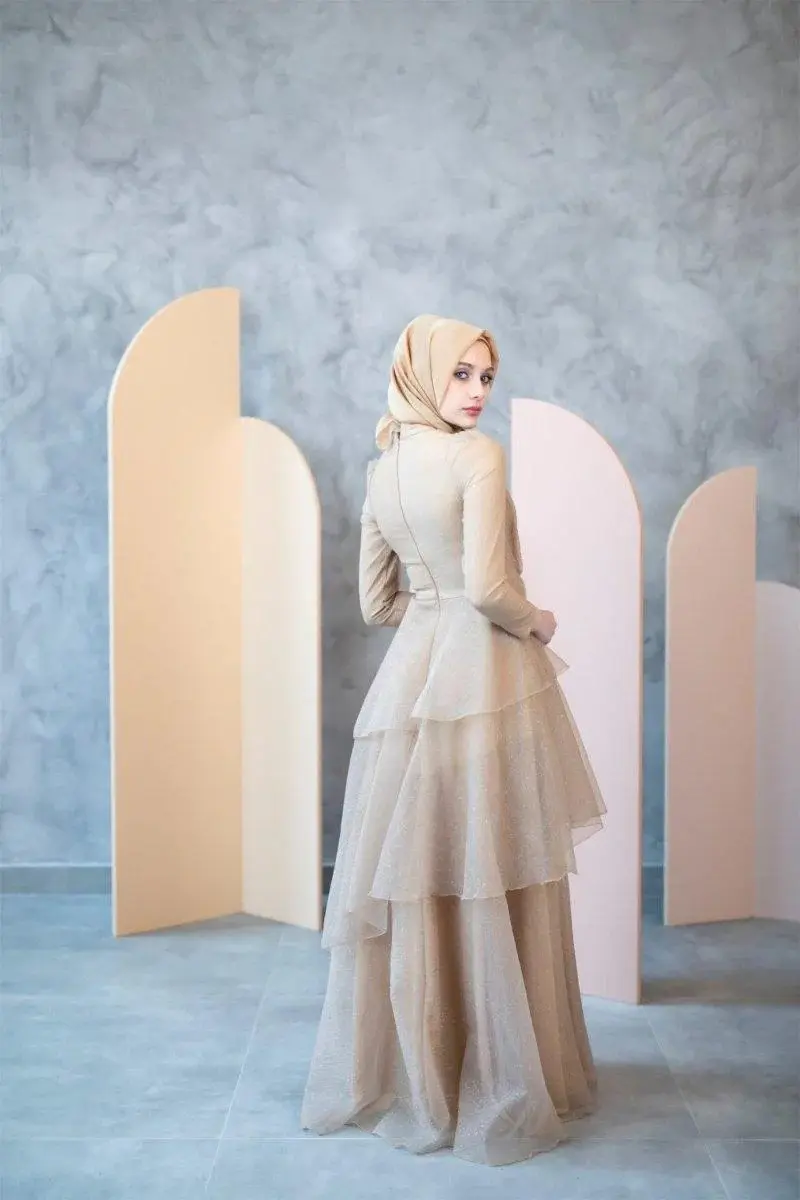 Аппликации, Мусульманские вечерние платья с длинным рукавом и высоким воротом, вечернее платье для вечеринок, хиджаб, женский Арабский кафтан, вечернее платье Изображение 2