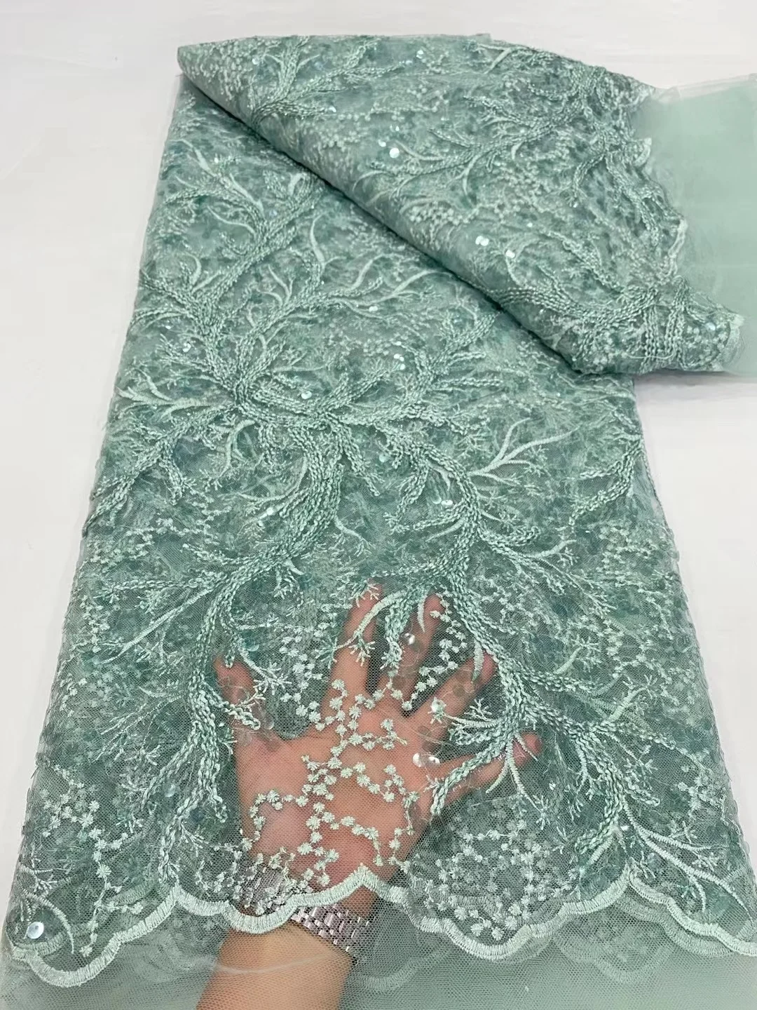 Высококачественная кружевная ткань для свадьбы 2022 Африканская вышивка Тюль Блестящее вечернее платье Французская сетка Нигерийская сетка с блестками Изображение 3