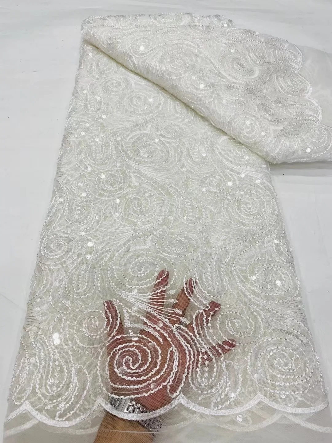 Высококачественная кружевная ткань для свадьбы 2022 Африканская вышивка Тюль Блестящее вечернее платье Французская сетка Нигерийская сетка с блестками Изображение 5