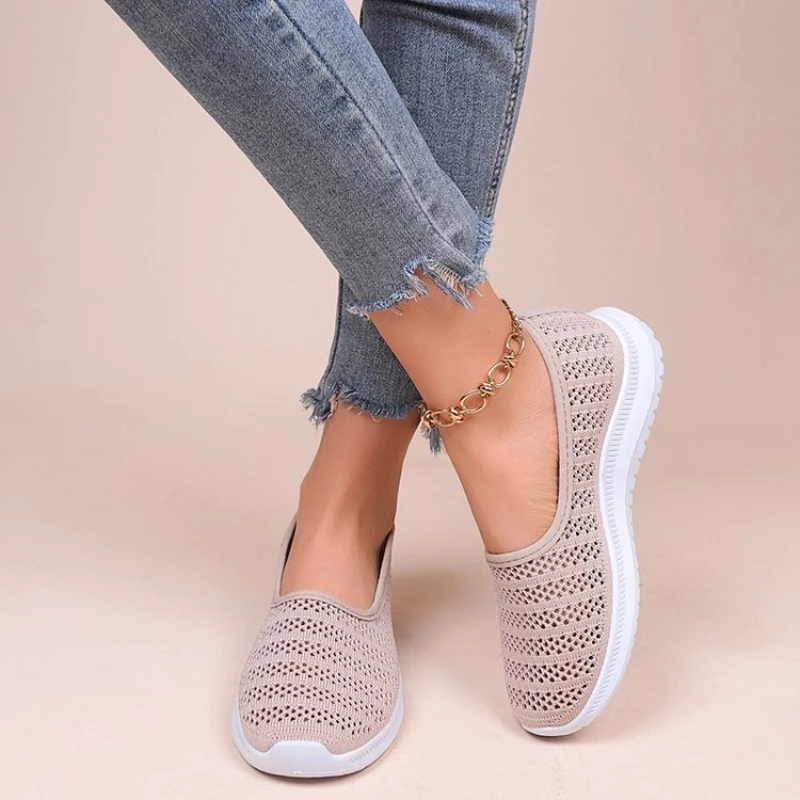 Новая женская повседневная обувь, модные дышащие лоферы из плетеной сетки, удобные кроссовки без застежки, Sapatilha Feminino Изображение 4