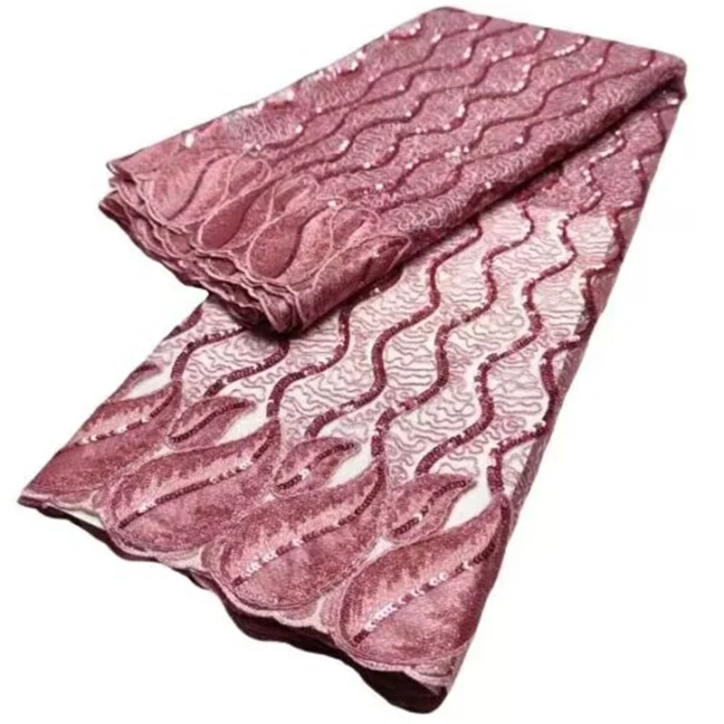 Розовая Высококачественная Африканская Кружевная Ткань Французская Сетка С Блестками Ткань для Шитья Вышитого Кружева Тюль Нигерийская Кружевная Ткань 5 Ярдов Изображение 0