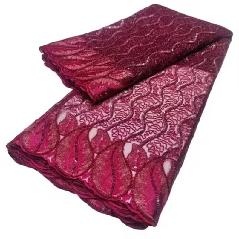 Розовая Высококачественная Африканская Кружевная Ткань Французская Сетка С Блестками Ткань для Шитья Вышитого Кружева Тюль Нигерийская Кружевная Ткань 5 Ярдов Изображение 5