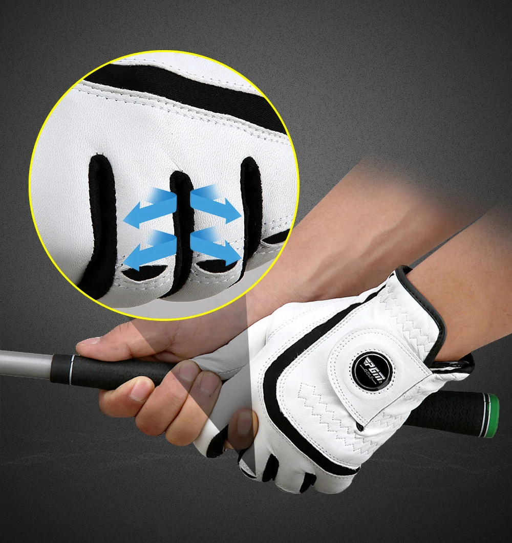 Мужские перчатки для гольфа PGM, белая дышащая овчина, натуральная кожа, нескользящая спортивная перчатка для рук, Одинарная для левой и правой руки ST021 Изображение 1