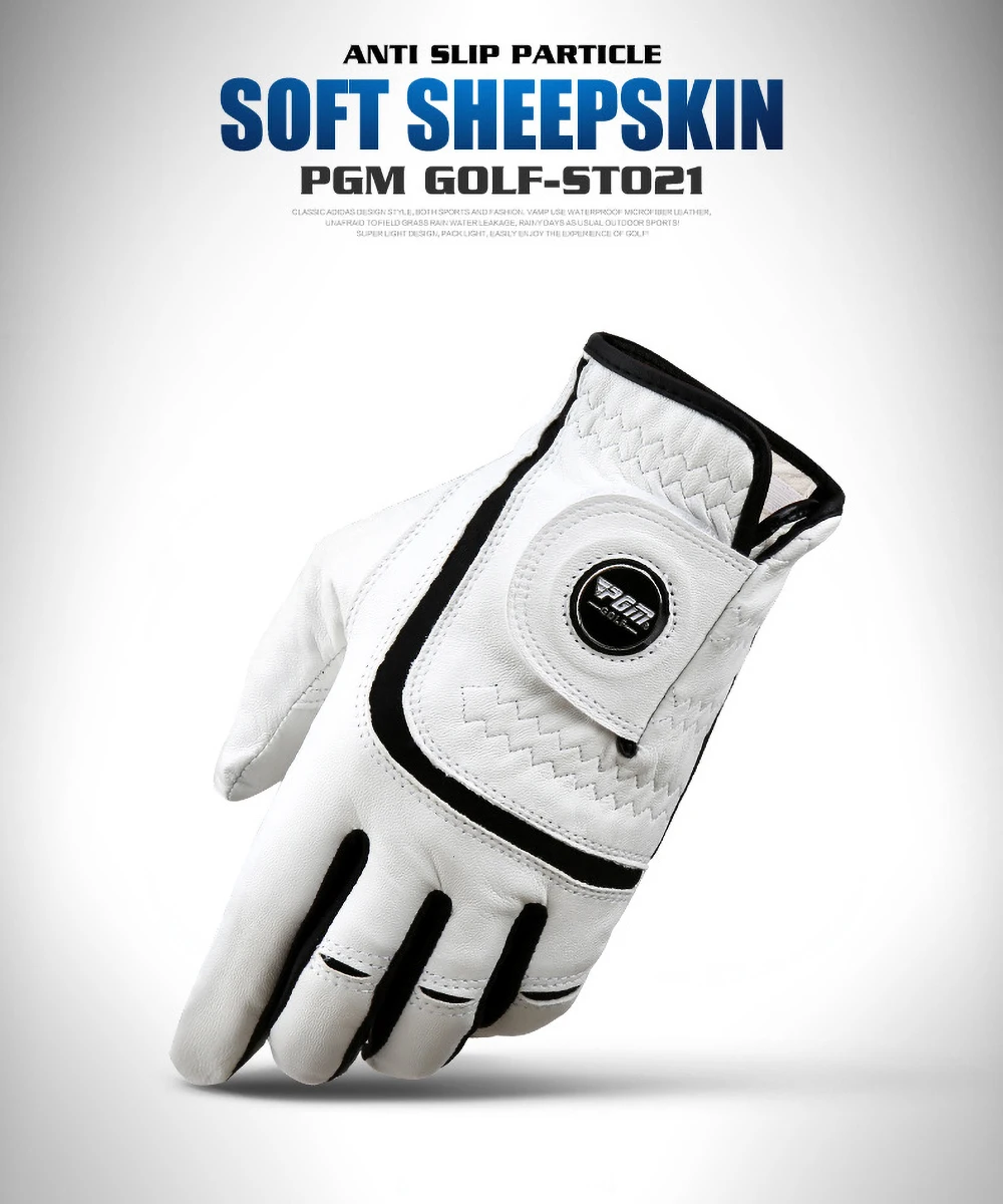 Мужские перчатки для гольфа PGM, белая дышащая овчина, натуральная кожа, нескользящая спортивная перчатка для рук, Одинарная для левой и правой руки ST021 Изображение 3