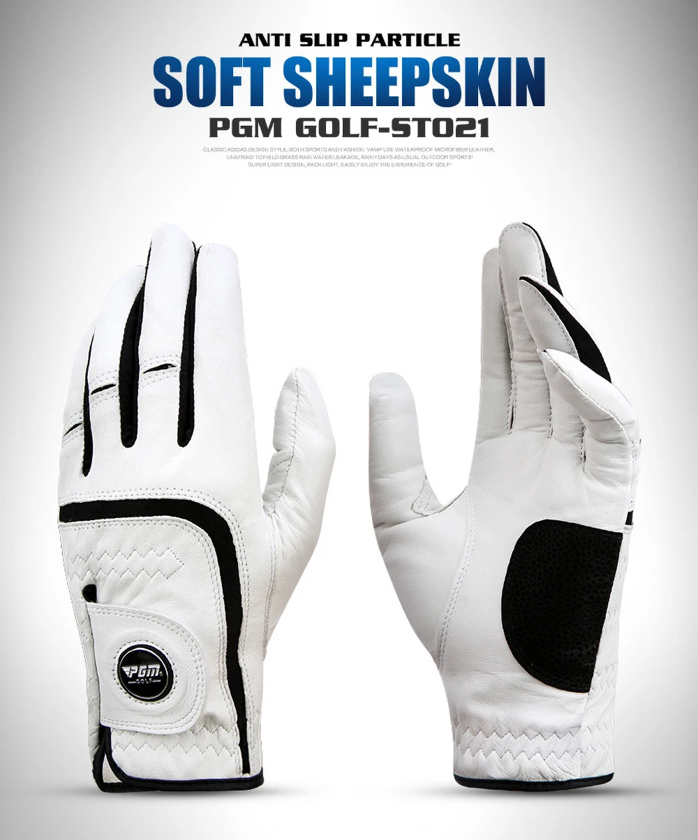 Мужские перчатки для гольфа PGM, белая дышащая овчина, натуральная кожа, нескользящая спортивная перчатка для рук, Одинарная для левой и правой руки ST021 Изображение 4