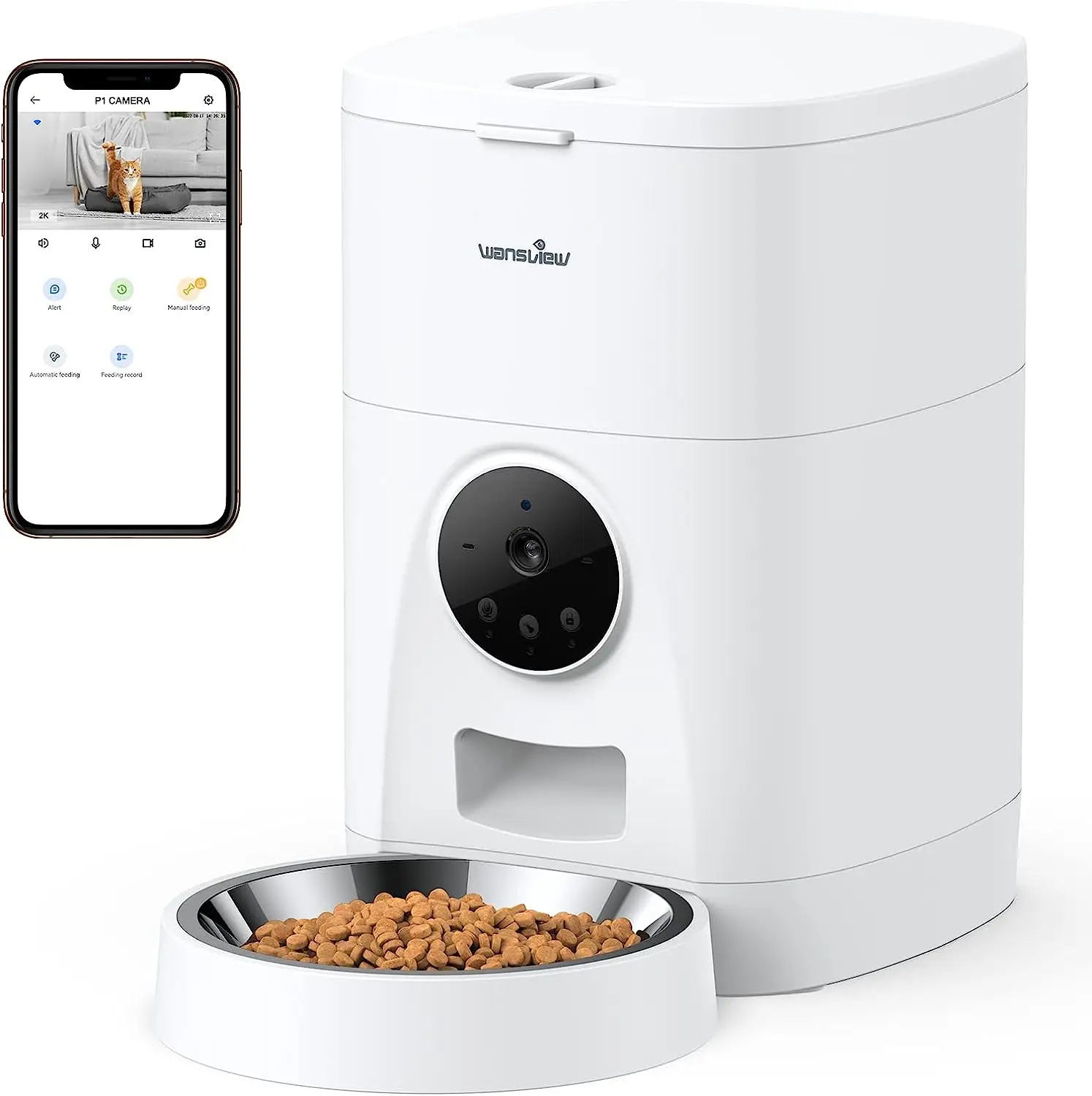 Автоматическая кормушка для кошек и собак - Wansview 4L Smart ， Запись с камеры 2K и двухстороннее аудио с приложением и таймером Изображение 0
