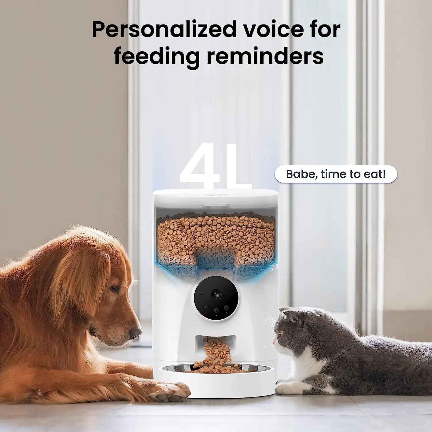 Автоматическая кормушка для кошек и собак - Wansview 4L Smart ， Запись с камеры 2K и двухстороннее аудио с приложением и таймером Изображение 2