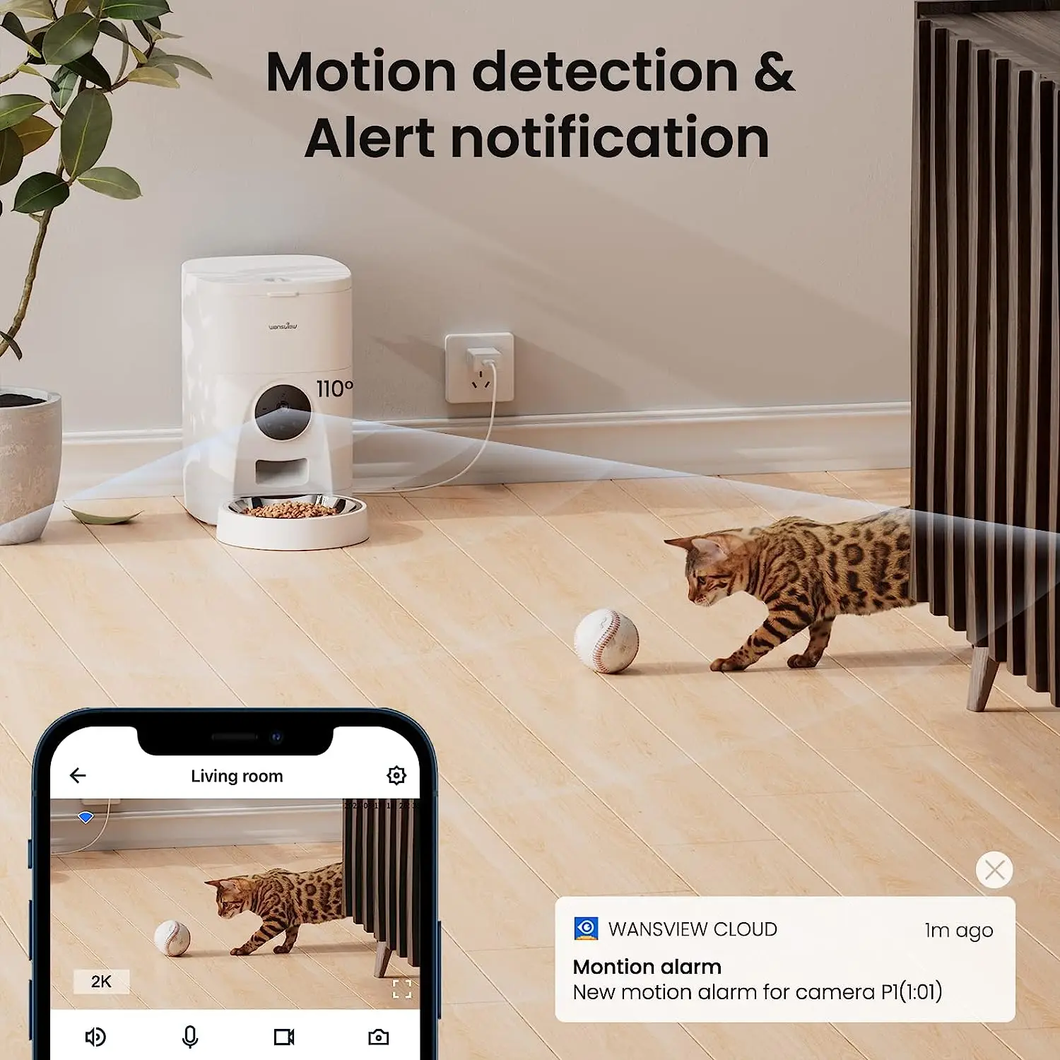 Автоматическая кормушка для кошек и собак - Wansview 4L Smart ， Запись с камеры 2K и двухстороннее аудио с приложением и таймером Изображение 3