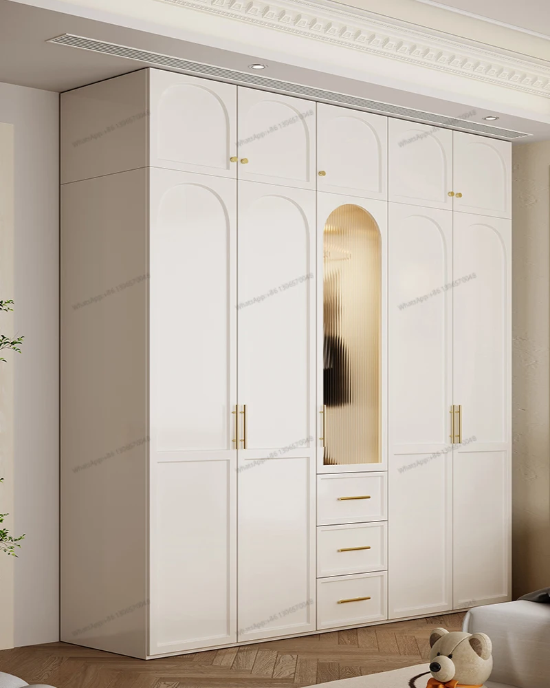 Шкаф-купе со стеклянной дверцей, шкаф для хранения во французском светло-кремовом стиле, шкаф для хранения в спальне в домашнем стиле Изображение 1