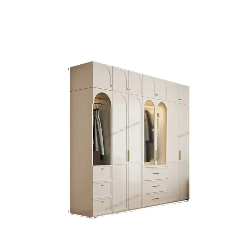 Шкаф-купе со стеклянной дверцей, шкаф для хранения во французском светло-кремовом стиле, шкаф для хранения в спальне в домашнем стиле Изображение 5