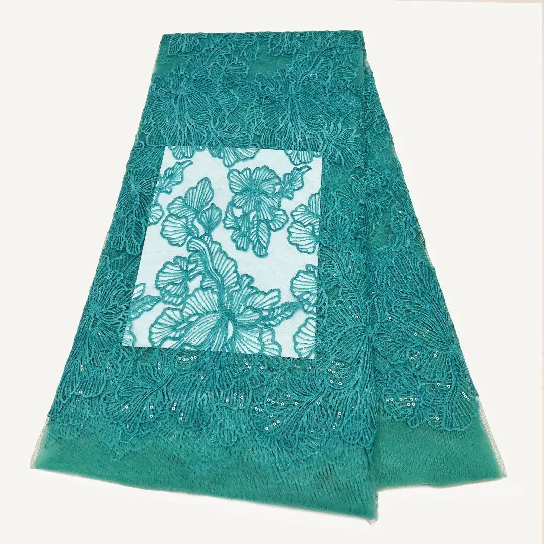 2023 Оптовая продажа высококачественной африканской зеленой 3D кружевной ткани с блестками материал для свадебной вечеринки Вышивка французская кружевная ткань DIY шитье Изображение 0