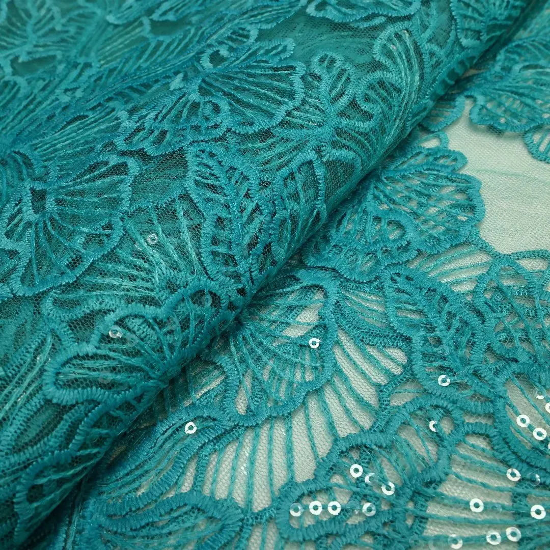 2023 Оптовая продажа высококачественной африканской зеленой 3D кружевной ткани с блестками материал для свадебной вечеринки Вышивка французская кружевная ткань DIY шитье Изображение 5