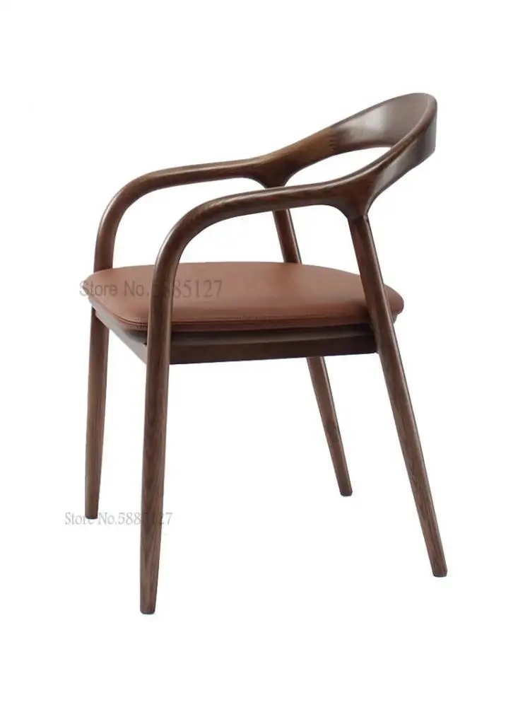 Креативное кресло скандинавского дизайнера из массива Дерева, Простое кресло президента Хиросимы Кеннеди, Кожаное обеденное кресло, Новое кресло в китайском стиле Изображение 0