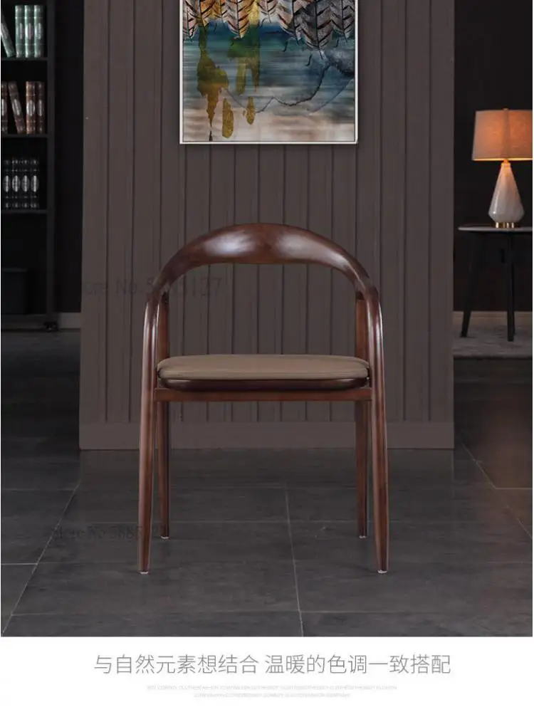 Креативное кресло скандинавского дизайнера из массива Дерева, Простое кресло президента Хиросимы Кеннеди, Кожаное обеденное кресло, Новое кресло в китайском стиле Изображение 5