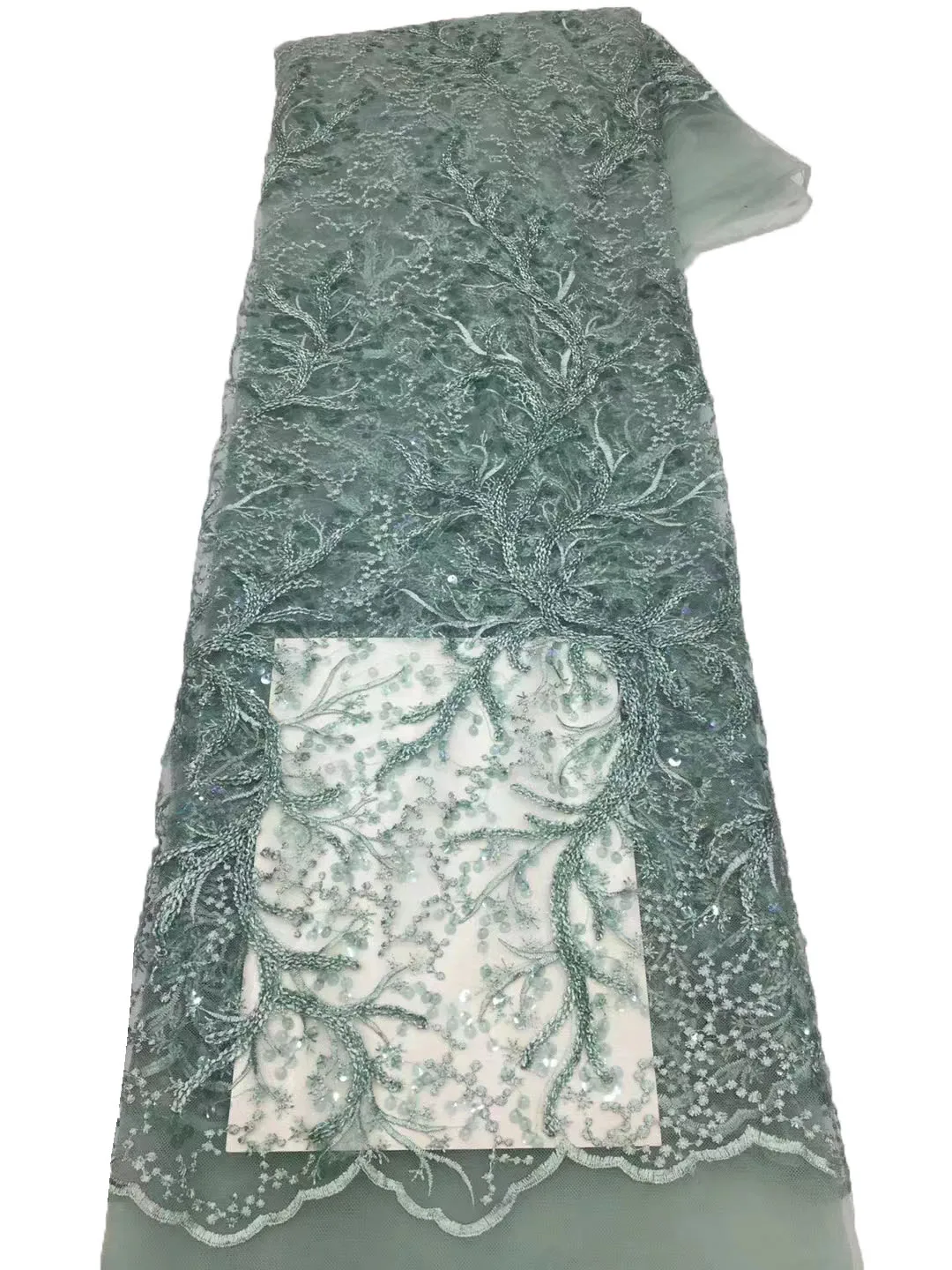 Новое кружевное полотно с объемной вышивкой из 7 мм блесток + шерстяной веревки, высококачественное африканское модное платье чонсам, отличная цена Изображение 3
