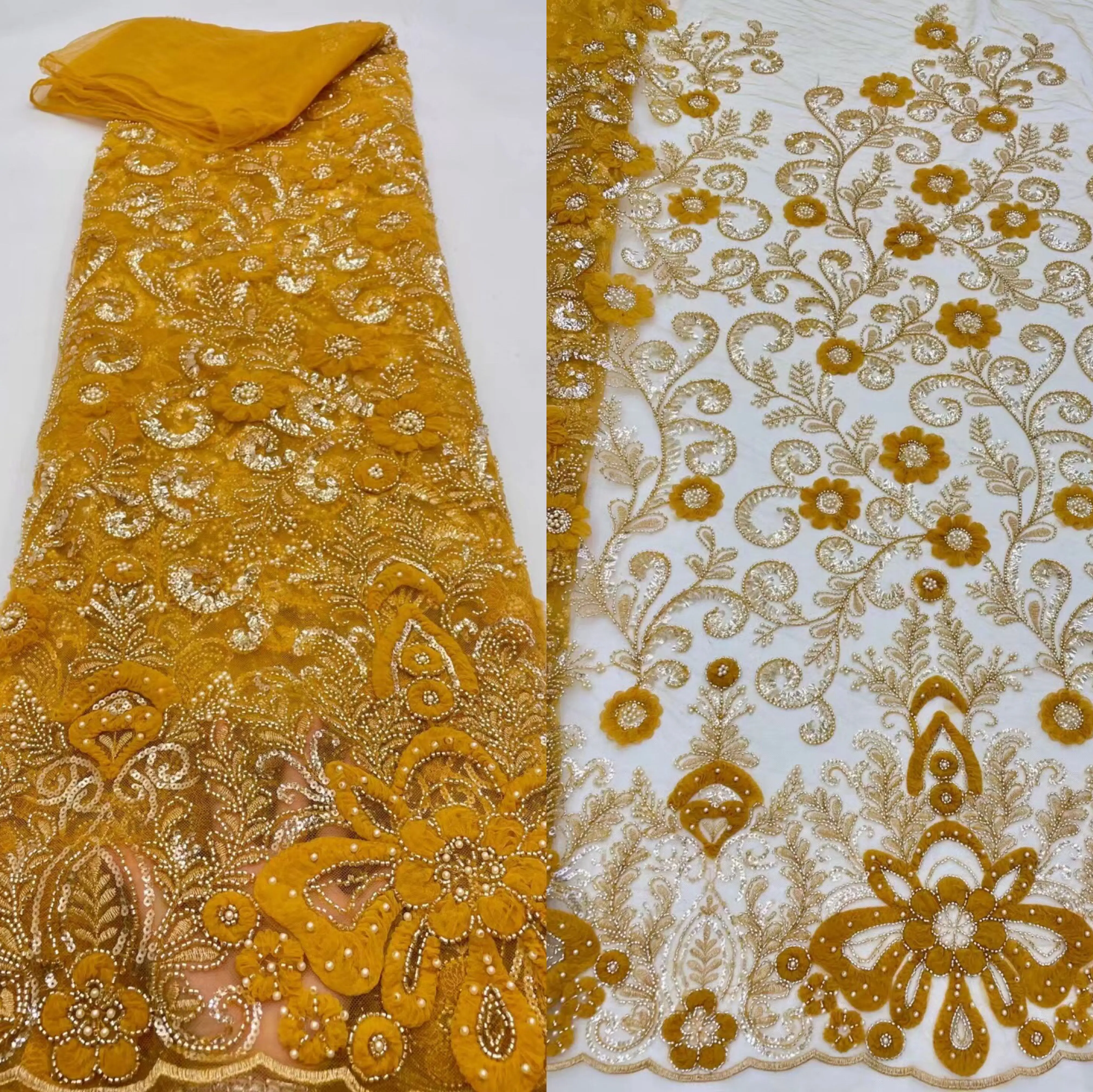 Африканская кружевная ткань J-1302506 Высококачественная ткань с бисером и пайетками, французское нигерийское шитье, свадебная ткань для новобрачных Изображение 1