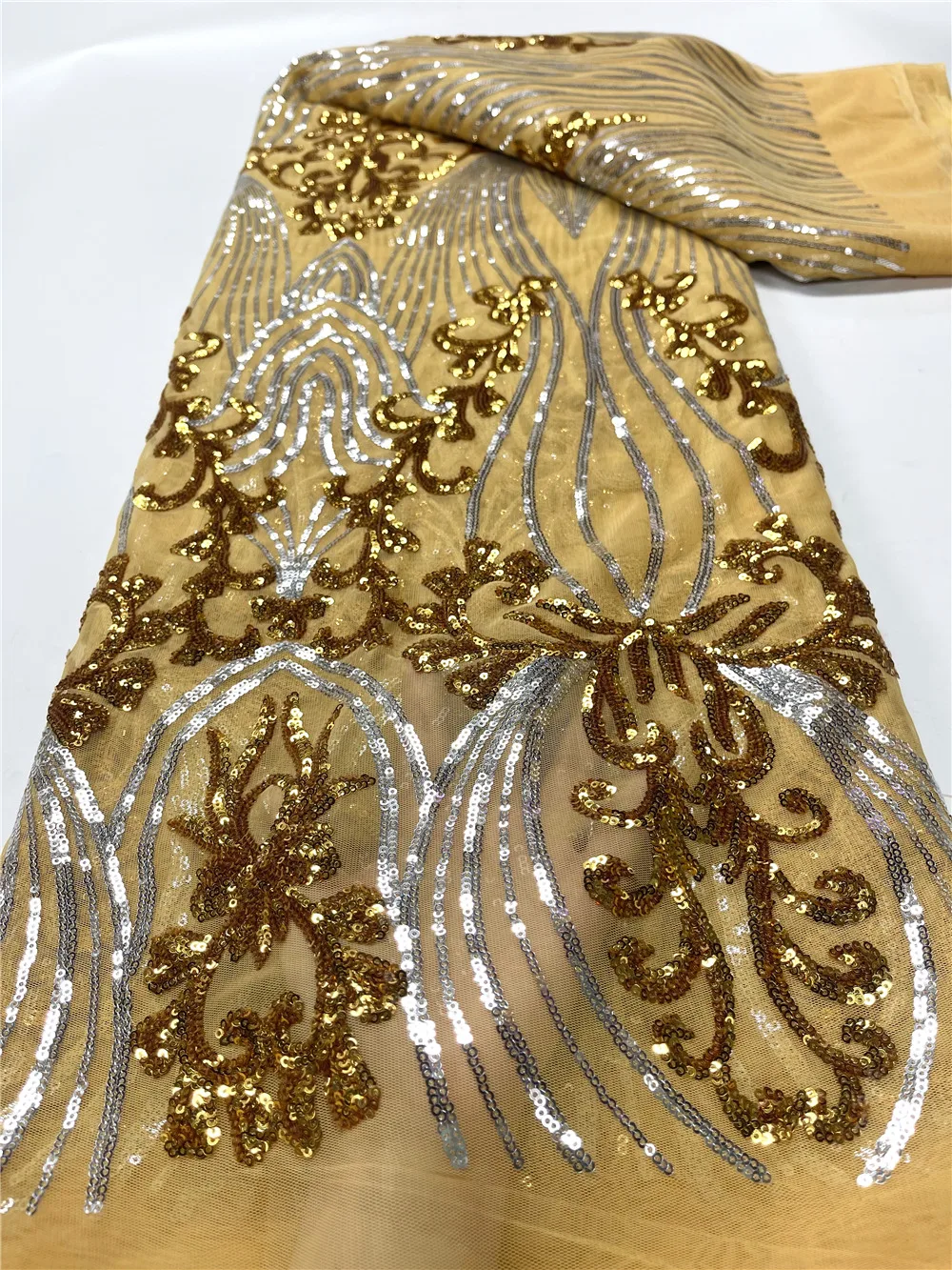 Ulifelace Африканская Французская Сетка С Цветными Блестками Embriodery Высококачественное Нигерийское Белое Сетчатое Свадебное Платье Из Тюлевой Сетчатой Ткани F4198 Изображение 2