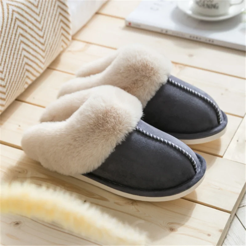 Плюшевые теплые домашние тапочки на плоской подошве JIANBUDAN, легкие мягкие удобные зимние тапочки, женская хлопчатобумажная обувь, домашние плюшевые тапочки Изображение 1