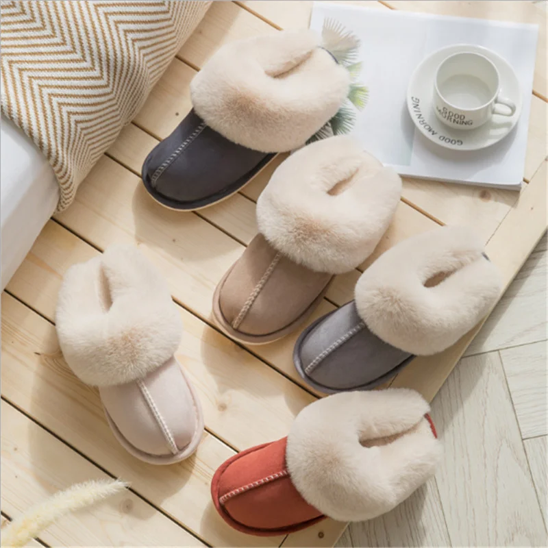 Плюшевые теплые домашние тапочки на плоской подошве JIANBUDAN, легкие мягкие удобные зимние тапочки, женская хлопчатобумажная обувь, домашние плюшевые тапочки Изображение 3