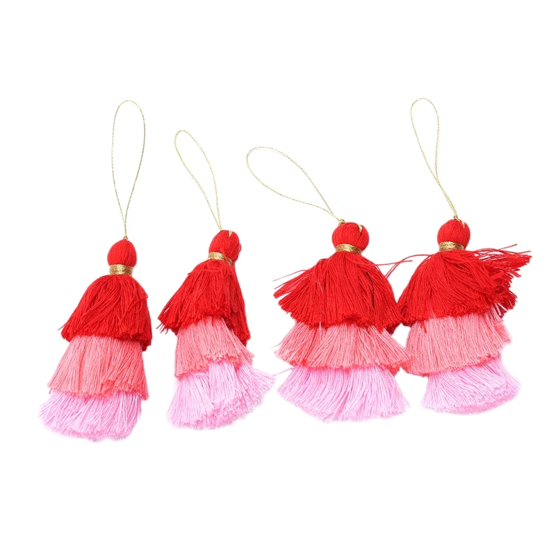 4шт 3,2 дюйма (8,0 см) 3-слойная подвеска с кисточками для рукоделия с петлей для подвешивания Красный, розово-красный, розовый Изображение 0