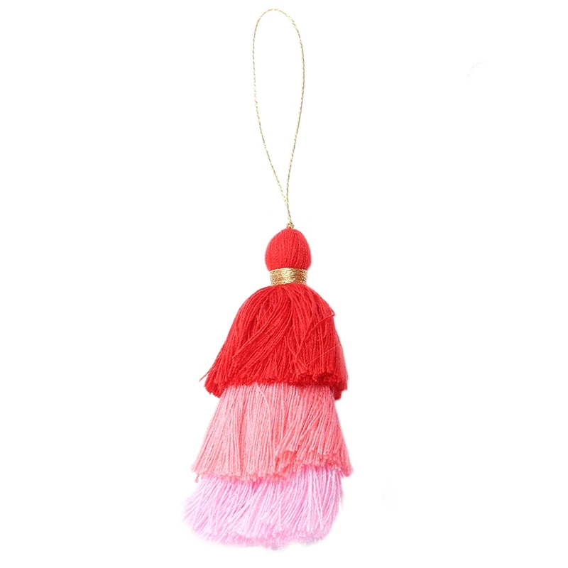 4шт 3,2 дюйма (8,0 см) 3-слойная подвеска с кисточками для рукоделия с петлей для подвешивания Красный, розово-красный, розовый Изображение 4