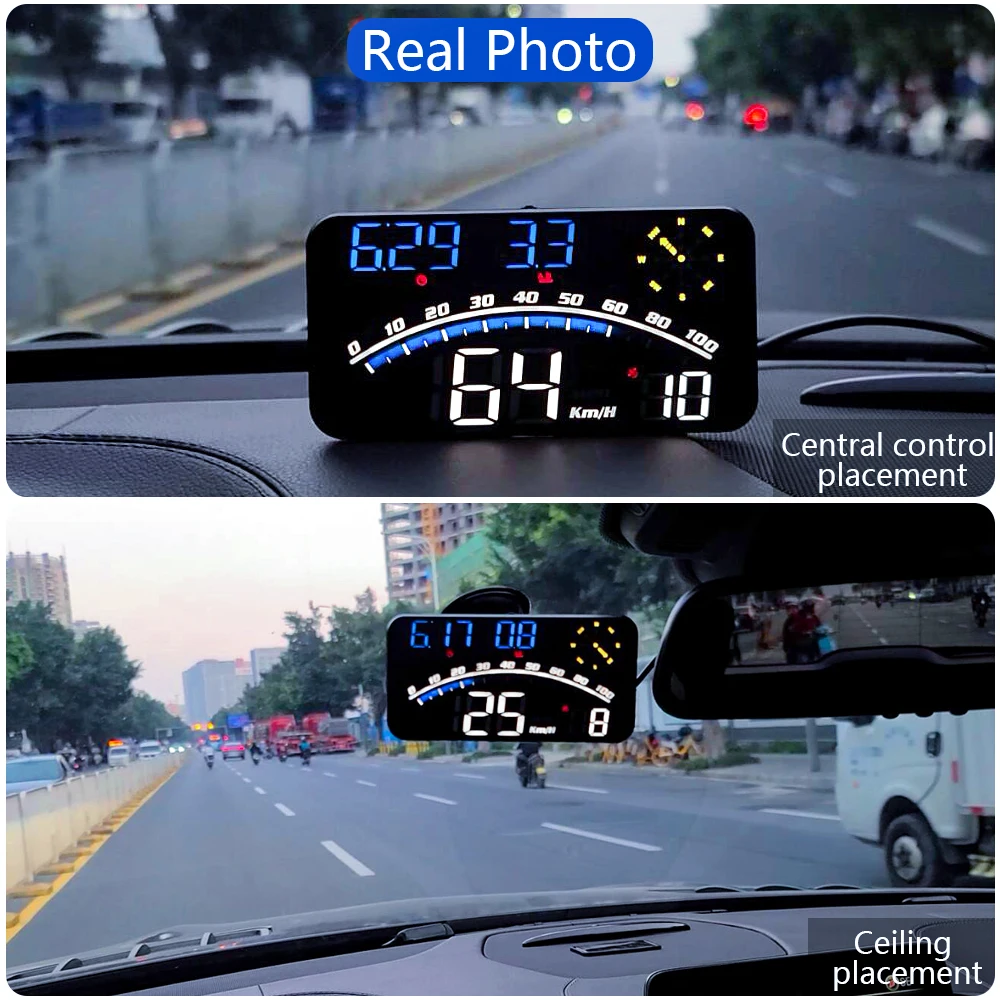Автомобильный GPS G10, HUD, спидометр, часы, пробег, головной дисплей, цифровая GPS-сигнализация, бортовой компьютер, проектор на ветровом стекле, Температура воды. Изображение 4