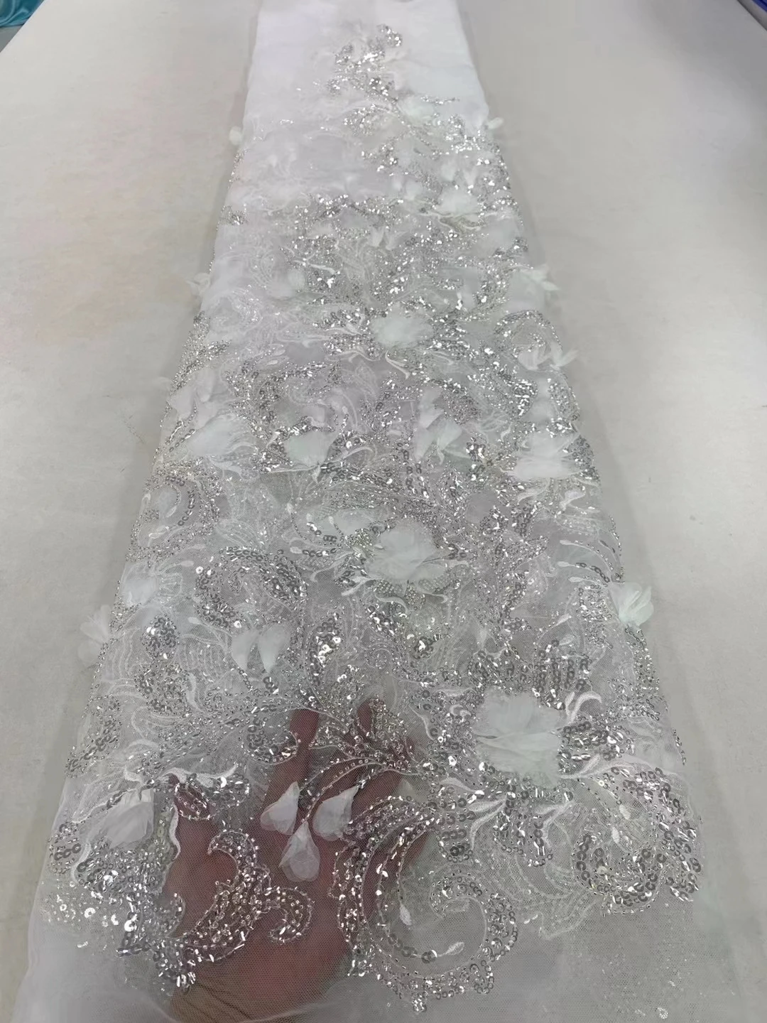 Новая 3D трехмерная кружевная ткань с вышивкой пайетками из бисера, Европа и Соединенные Штаты, высококачественная ткань для свадебного платья 5 Изображение 1
