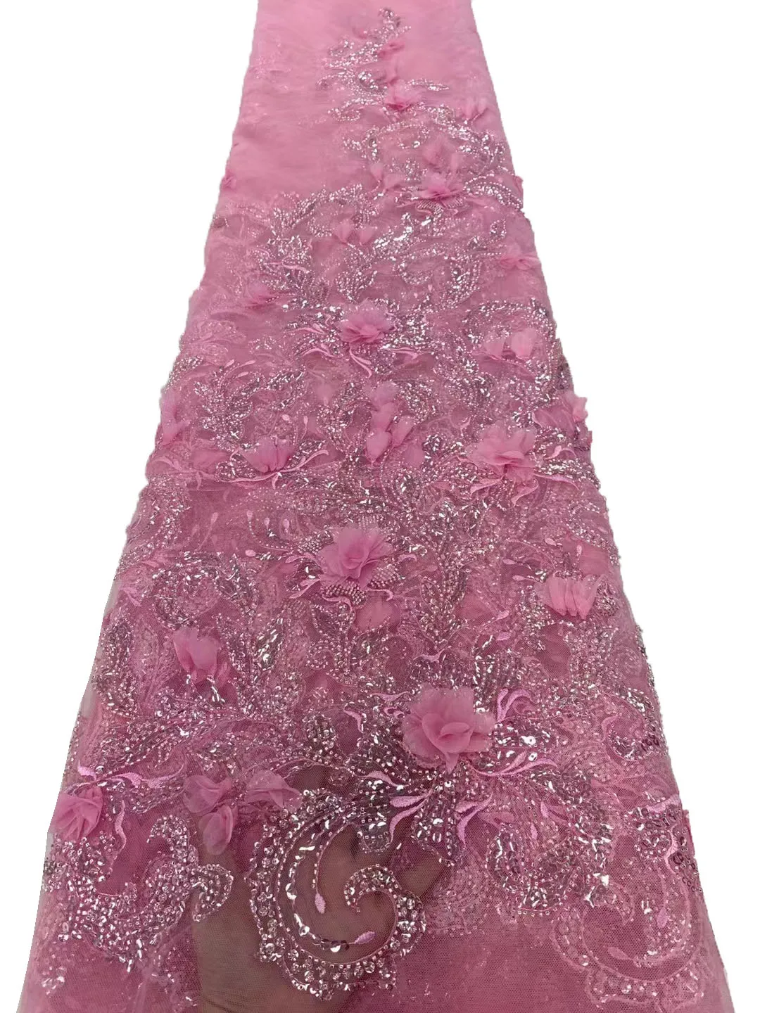 Новая 3D трехмерная кружевная ткань с вышивкой пайетками из бисера, Европа и Соединенные Штаты, высококачественная ткань для свадебного платья 5 Изображение 2