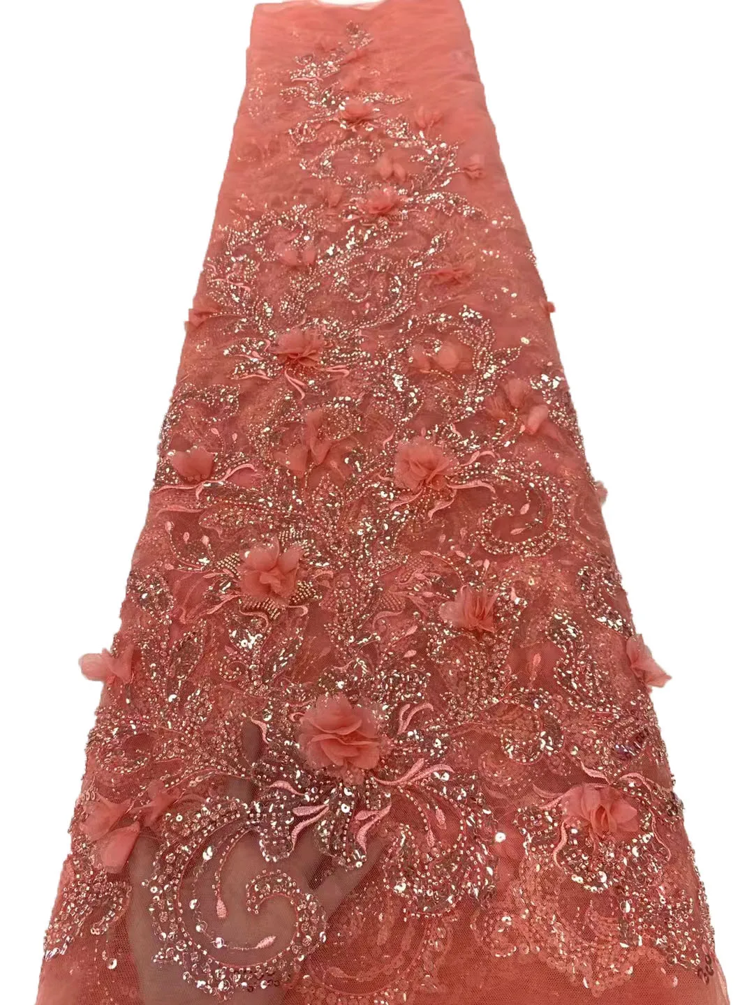 Новая 3D трехмерная кружевная ткань с вышивкой пайетками из бисера, Европа и Соединенные Штаты, высококачественная ткань для свадебного платья 5 Изображение 4